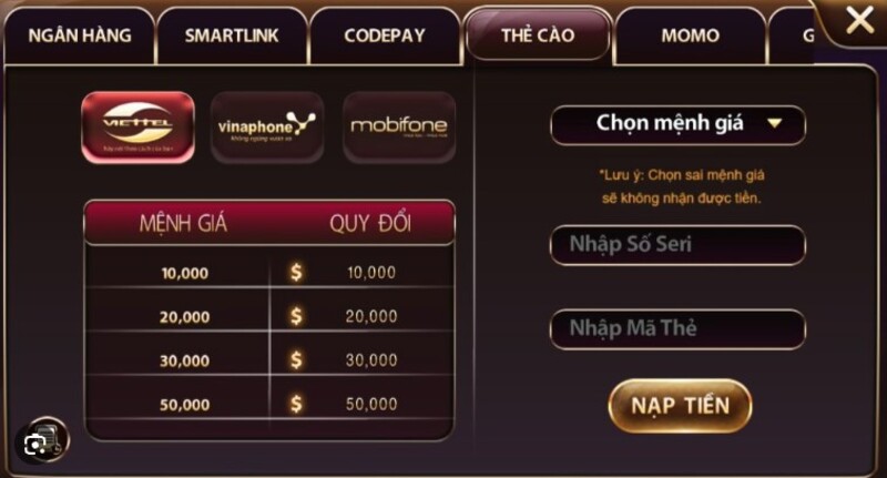 Đa dạng phương thức nạp tiền cho bạn chọn